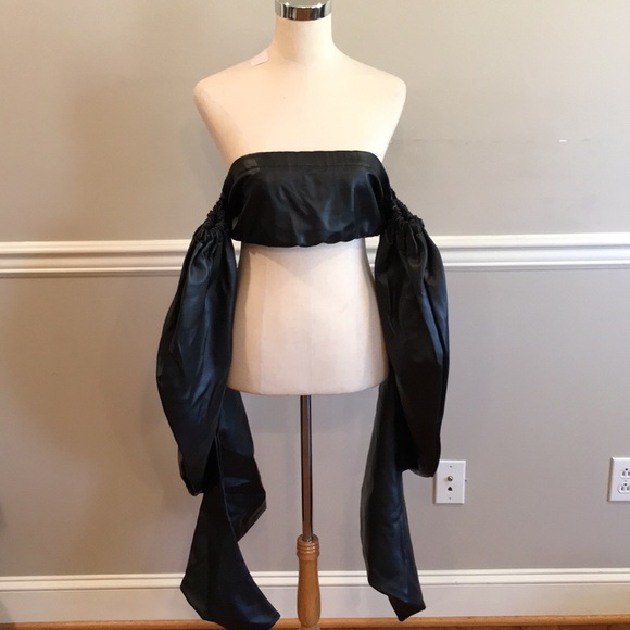 TLZ L’FEMME Black Matte Vinyl Off The Shoulder Top - Picture 2 of 8